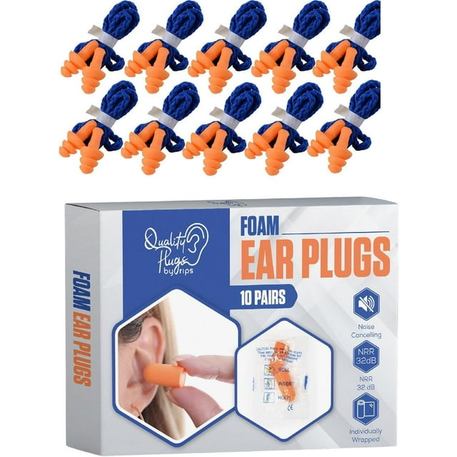 10 Pairs Corded Reusable Ear Plugs And 10 Pairs Of Foam Ear Plugs