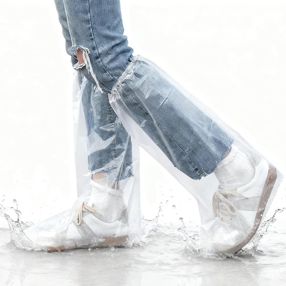 10 Pairs Disposable Shoe Covers, Waterproof Plastic Boot Covers for Rain, Transparent Overshoes for Men Women Outdoor Protection (Long Transparent)
