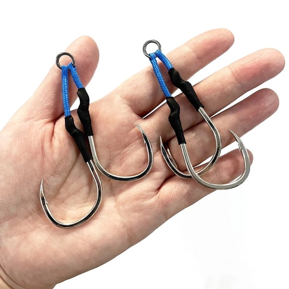 10 Pairs Double Barbed Assist Hooks Saltwater Slow Jigging Hooks with PE Line