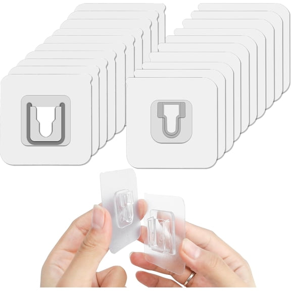 10 Pairs Double Sided Adhesive Wall Hooks Transparent Self Mount Holder Hanger Strong A+B Buckle Combination 22lbs/10kg Max Heavy Duty NoTrace Hanging for Bathroom Kitchen Office 20pcs