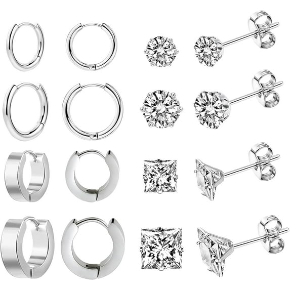 10 Pairs Earring Sets for Multiple Piercing 14K Gold Plated Studs Earrings and Hoops Set Hypoallergenic Small Hoop CZ Stud Earrings for Women Men