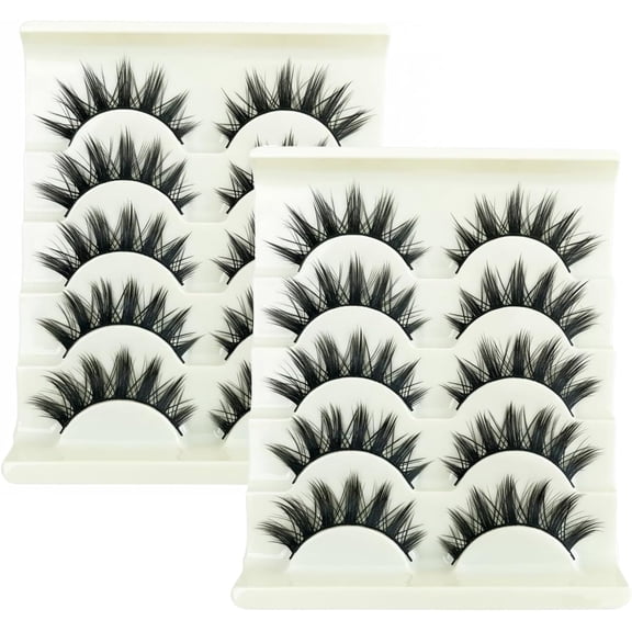 10 Pairs Eyelashes Natural Manga Lashes for Cosplay and Anime Looks, Pre Glued Half Lash Style Strip Lashes for Everyday Wear or Role Play (Black)