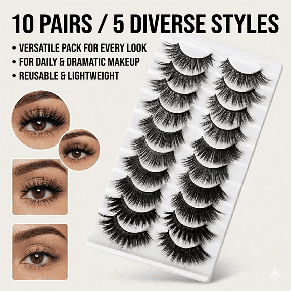 10 Pairs False Eyelashes 5 Different Styles Fluffy Look Strip Lashes