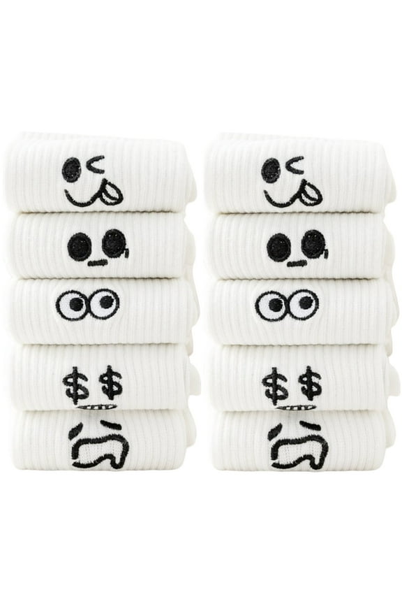 10 Pairs Funny Face Socks, Striped Emotion Smile Novelty Crew Socks for Women