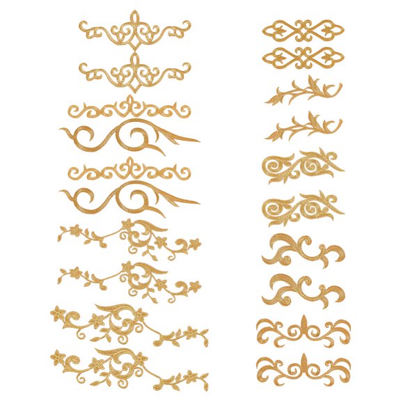 10 Pairs Gold Flower Embroidery Patch Leaves Vines Iron on Appliques Sew on Decorative Repair Patch for Wedding Prom Dress