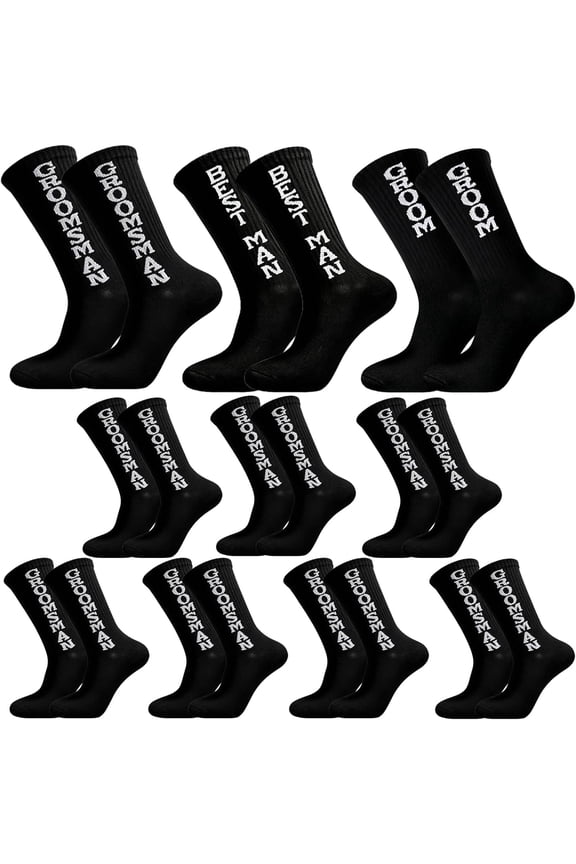 10 Pairs Groomsmen Funny Socks for Wedding, Black Crew Socks with Best Man and Groom Messages