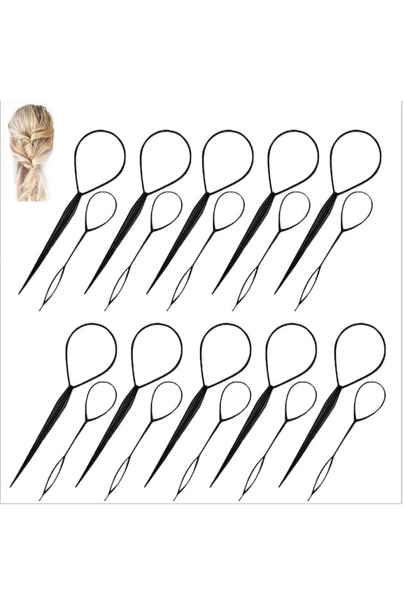 10 Pairs Hair Tail Tools, Hair Braid Accessories,French Braid Tool Loop for Hair Styling, 20pcs, black Color
