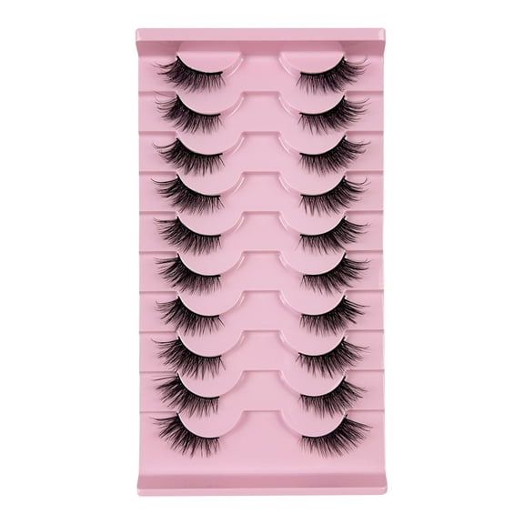 10 Pairs Half Cat Eye False Eyelashes, Clear Thin Band Natural Fluffy Cluster Lashes, Lightweight Synthetic Fiber Wispy Outer Corner Eye Lashes for Daily Makeup Beginners