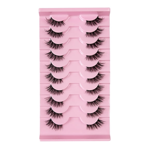 10 Pairs Half Cat Eye False Eyelashes, Clear Thin Band Natural Fluffy Cluster Lashes, Lightweight Synthetic Fiber Wispy Outer Corner Eye Lashes for Daily Makeup Beginners