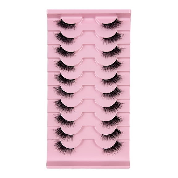 10 Pairs Half Cat Eye False Eyelashes, Clear Thin Band Natural Fluffy Cluster Lashes, Lightweight Synthetic Fiber Wispy Outer Corner Eye Lashes for Daily Makeup Beginners