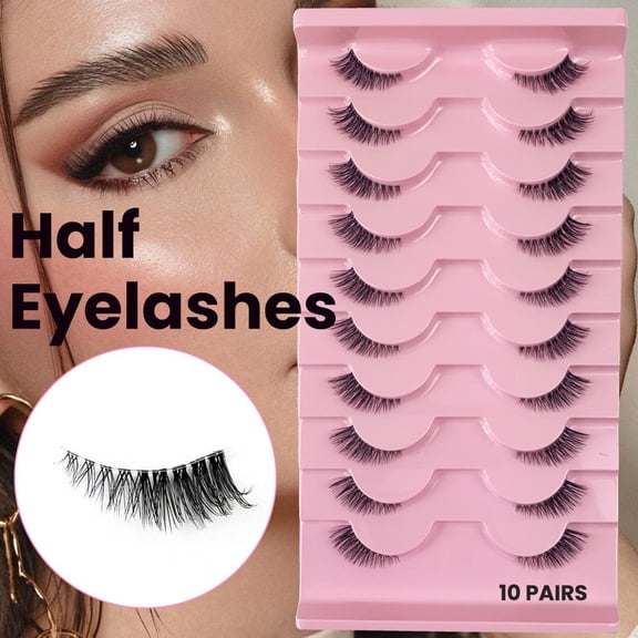 10 Pairs Half False Eyelashes,10MM Wispy Cat Eye Lashes Natural Look,3D Faux Mink Cat Eyelashes,Fluffy Soft Volume False Eyelash,Fake Strip Lashes for Daily Makeup