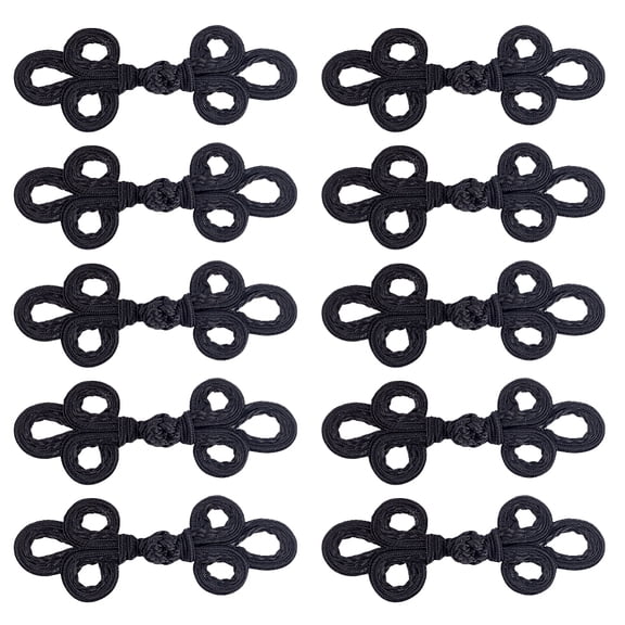 10 Pairs Handmade Chinese Frog Knot Button Sets Polypropylene Buttons Black 140x52~55mm