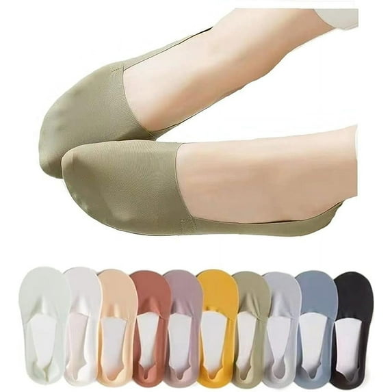 10 Pairs Invisible Socks Women's Non-Slip Low Cut Lined Socks Invisible Ice Stockings