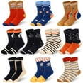 thumbnail image 1 of 10 Pairs Kids Boys Fun Novelty Socks Toddler None Slip Cotton Crew Dress Socks Cartoon Dinosaur Car Shark Stripes, 1 of 6