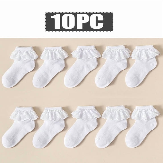 10 Pairs Kids Girls PE School Sports Socks Breathable Athletic Cotton Crew Trainer Socks Soft Comfortable Activewear Ideal for Active Kids Football Basketball White 6-8 Years