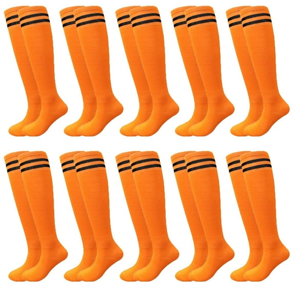 10 Pairs Kids Soccer Socks Stretchy Knee High Tube Socks Colorful Football Athletic Team Socks for Boys Girls (7-12 Years Old)
