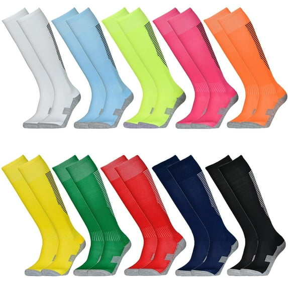 10 Pairs Kids Soccer Socks Stretchy Knee High Tube Socks Colorful Football Athletic Team Socks for Boys Girls (7-12 Years Old)