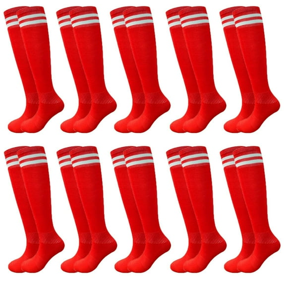 10 Pairs Kids Soccer Socks Stretchy Knee High Tube Socks Colorful Football Athletic Team Socks for Boys Girls (7-12 Years Old)