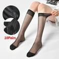 thumbnail image 1 of 10 Pairs Knee High Pantyhose with Reinforced Toe - 20D Nylon Stockings Womens Socks, Hosiery for Women, Black, 1 of 1