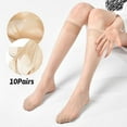 thumbnail image 1 of 10 Pairs Women's Sheer Knee High Stockings - 20D Nylon Stockings Womens Socks, Hosiery for Women, Nude, 1 of 5