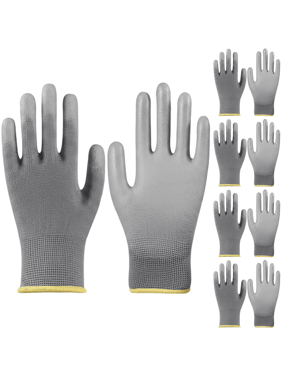 10 Pairs L-Size Gray PU Coated Palm Gloves, Anti-Static Nylon Work Gloves for Electronics, Breathable Dexterous anti-static Protection, Non-Slip Abrasion-Proof for Industrial Use, 7.9 in