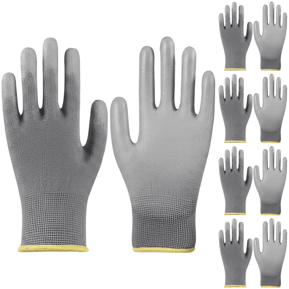 10 Pairs L-Size Gray PU Coated Palm Gloves, Anti-Static Nylon Work Gloves for Electronics, Breathable Dexterous anti-static Protection, Non-Slip Abrasion-Proof for Industrial Use, 7.9 in