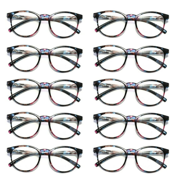 10 Pairs Ladies Womens Round Big Frame Blue Light Blocking Reading Glasses Spring Hinge Readers +0.75