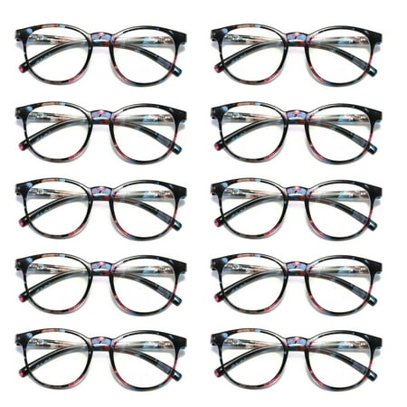 10 Pairs Ladies Womens Round Big Frame Blue Light Blocking Reading Glasses Spring Hinge Readers +2.25
