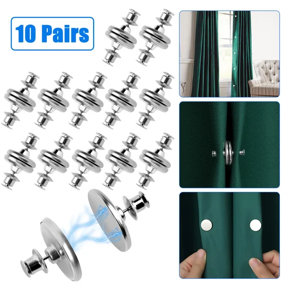 10 Pairs Magnetic Curtain Clips Nail Free Button Buckle Room Window Screen Decor
