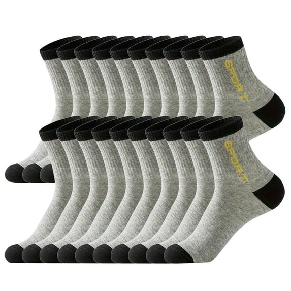 10 Pairs Men's Crew Socks Comfortable Cotton Cushioned Breathable Athletic Sports Socks Lightweight Stretch Running Work Socks