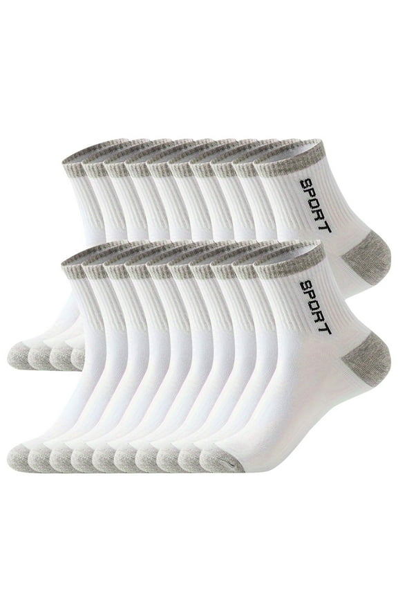 10 Pairs Men's Crew Socks Comfortable Cotton Cushioned Breathable Athletic Sports Socks Lightweight Stretch Running Work Socks