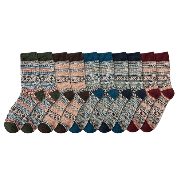 10 Pairs Men's Retro Ethnic Mid High Calf Crew Socks, Polyester Thick Thermal Vintage Coarse Knit Ins Fashion Socks, Breathable Warm Long Socks for Fall Winter Daily Wear