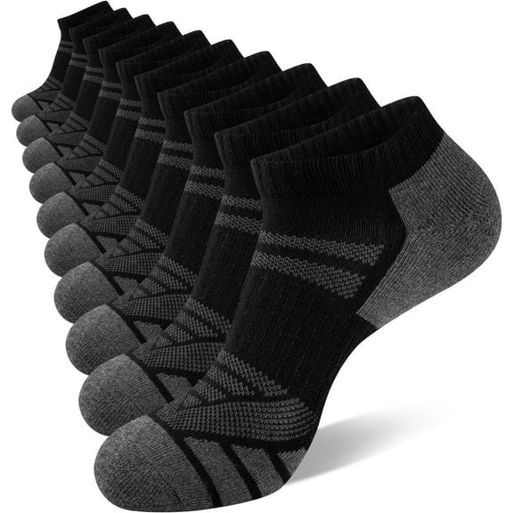10 Pairs Mens Cushion Ankle Socks, Athletic Running Breathable Low Cut Casual Socks