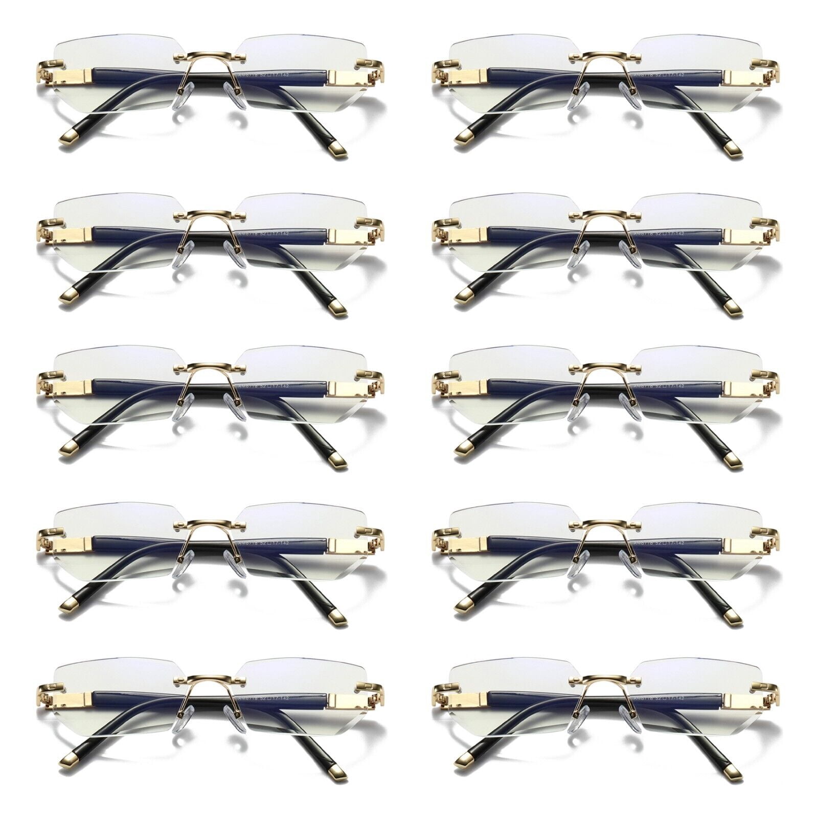 10 Pairs Mens Diamond Shape Rimless Blue Light Blocking Reading Glasses Metal Readers +2.25