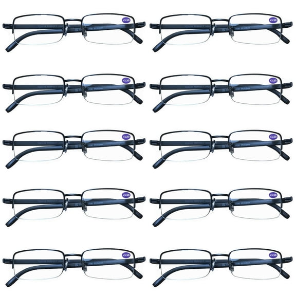 10 Pairs Mens Metal Frame Rectangle Half Frame Reading Glasses Classic Readers  0.75
