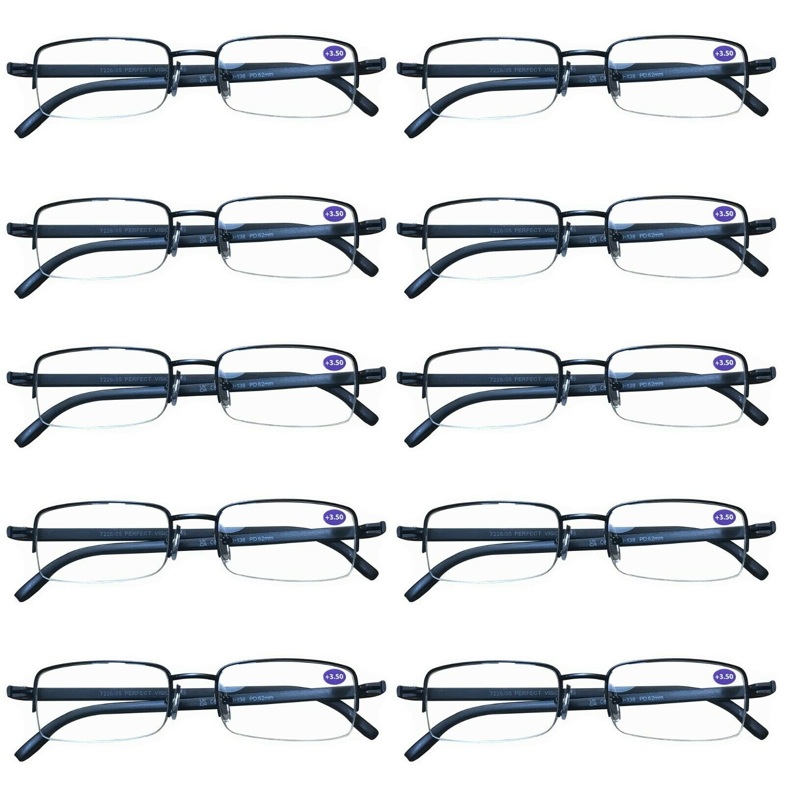 10 Pairs Mens Metal Frame Rectangle Half Frame Reading Glasses Classic Readers +1.50