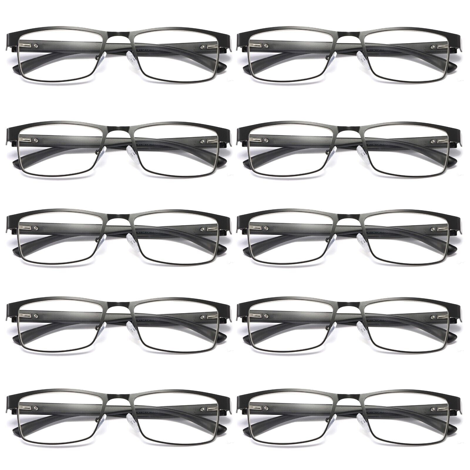 10 Pairs Mens Rectangular Blue Light Blocking Reading Glasses Spring Hinge Readers +2.75
