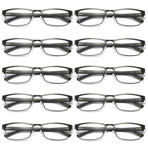10 Pairs Mens Rectangular Blue Light Blocking Reading Glasses Spring Hinge Readers +4.00