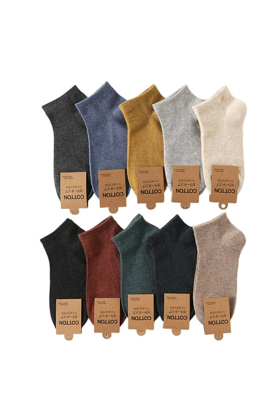 10 Pairs Mens Solid Color Ankle Socks Fashion Ribbed Cuffs Breathable Casual Cotton Short Boat Socks Streetwear