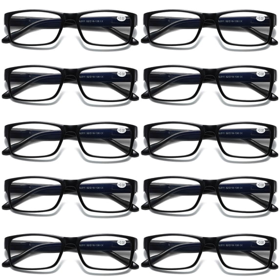 10 Pairs Mens Unisex Blue Light Blocking Reading Glasses Black Spring Hinge Readers +2.75