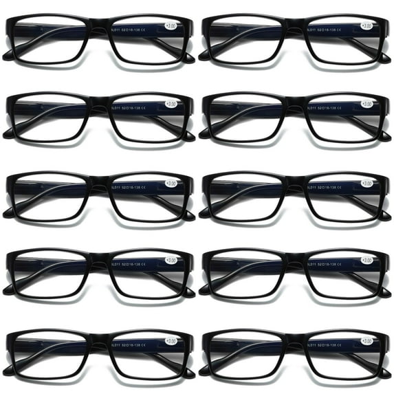 10 Pairs Mens Unisex Blue Light Blocking Reading Glasses Black Spring Hinge Readers +4.00