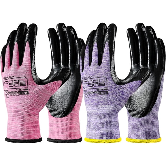10 Pairs Nitrile Dipped Rubber Coated Safety Work Gloves with Grip, Non-slip Bulk Gardening Roofing Gloves for Ladies Women, Oil-resistant Gear for Package Handler, Warehouse Worker, Small