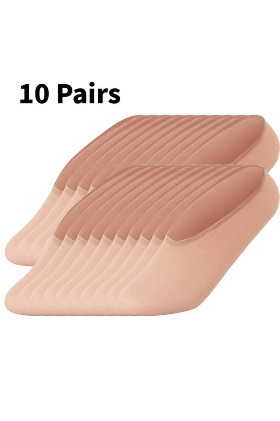 10 Pairs No Show Socks Women Nylon Ultra Low Cut Non-Slip Thin Liner Socks Invisible Hidden Socks for Flats A