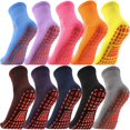 thumbnail image 1 of 10 Pairs Non-slip Grip Socks Yoga Pilates Hospital Socks Cushioned Sole Grip Socks for Men Women Pilates Barre, 1 of 6