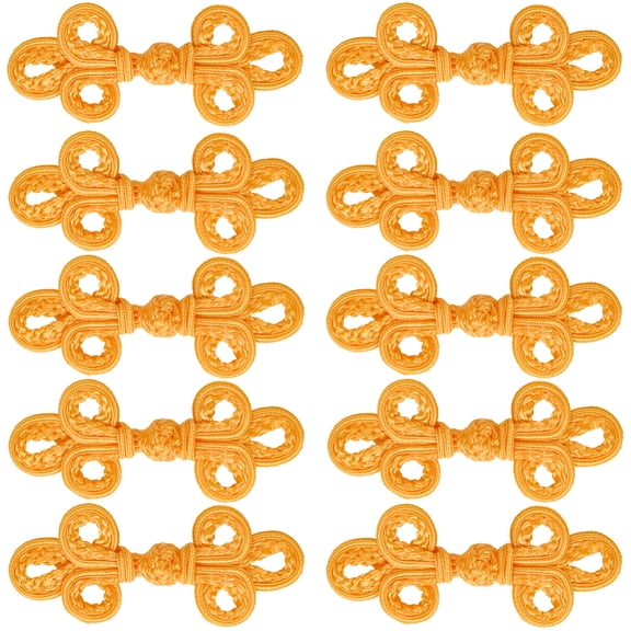 10 Pairs Orange Chinese Style Frog Knot Buttons Handmade Nylon Knots Traditional Embroidery Closure Button Fasteners Bulk for Sewing Making Clothing
