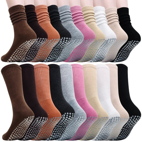 10 Pairs Pilates Socks for Women - Grip Yoga Socks, Non-Slip Workout Socks with Grips, 10 Assorted Colors