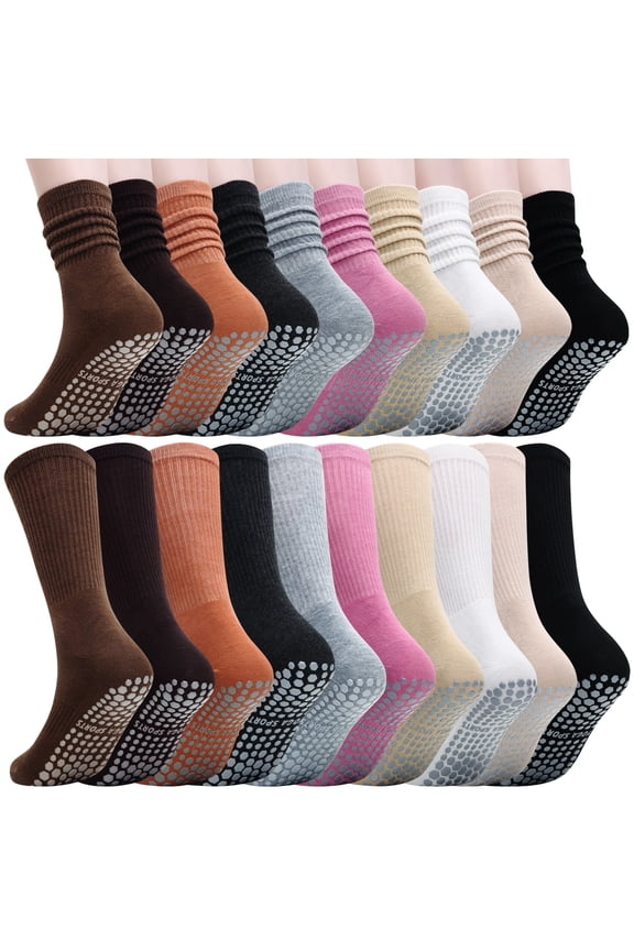 10 Pairs Pilates Socks for Women - Grip Yoga Socks, Non-Slip Workout Socks with Grips, 10 Assorted Colors
