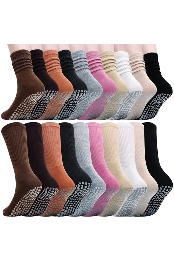 Pilates Yoga Socks Non-Slip Grip for Women 10 Pairs Size 9-11 Multicolor