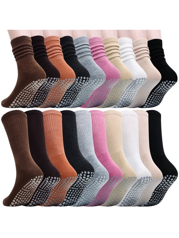 10 Pairs Pilates Yoga Socks Non-Slip Grip for Women Size 9-11 Multicolor
