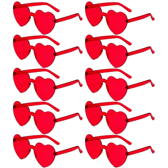 10 Pairs Pink Heart Sunglasses Bulk for Women and Kids, Rimless Heart Shaped Sunglasses Bulk Women